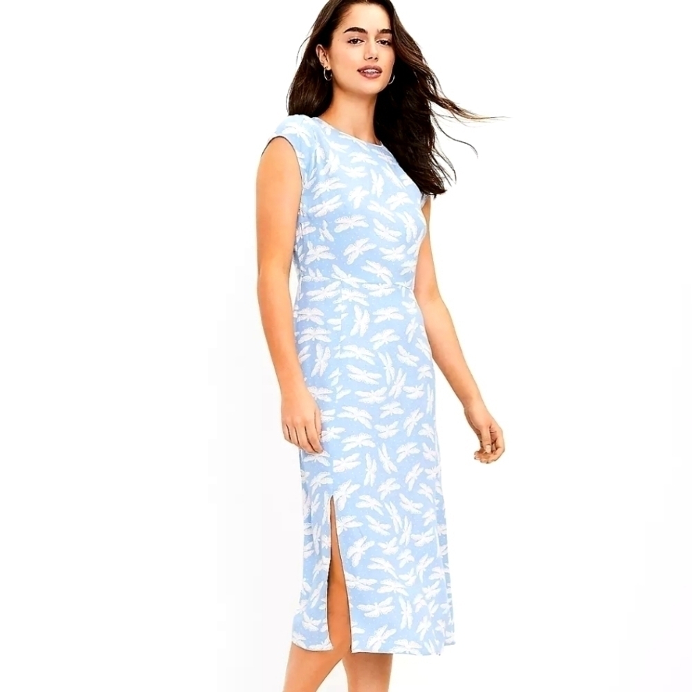 Loft Butterfly Flutter Sleeve Midi Dress 4